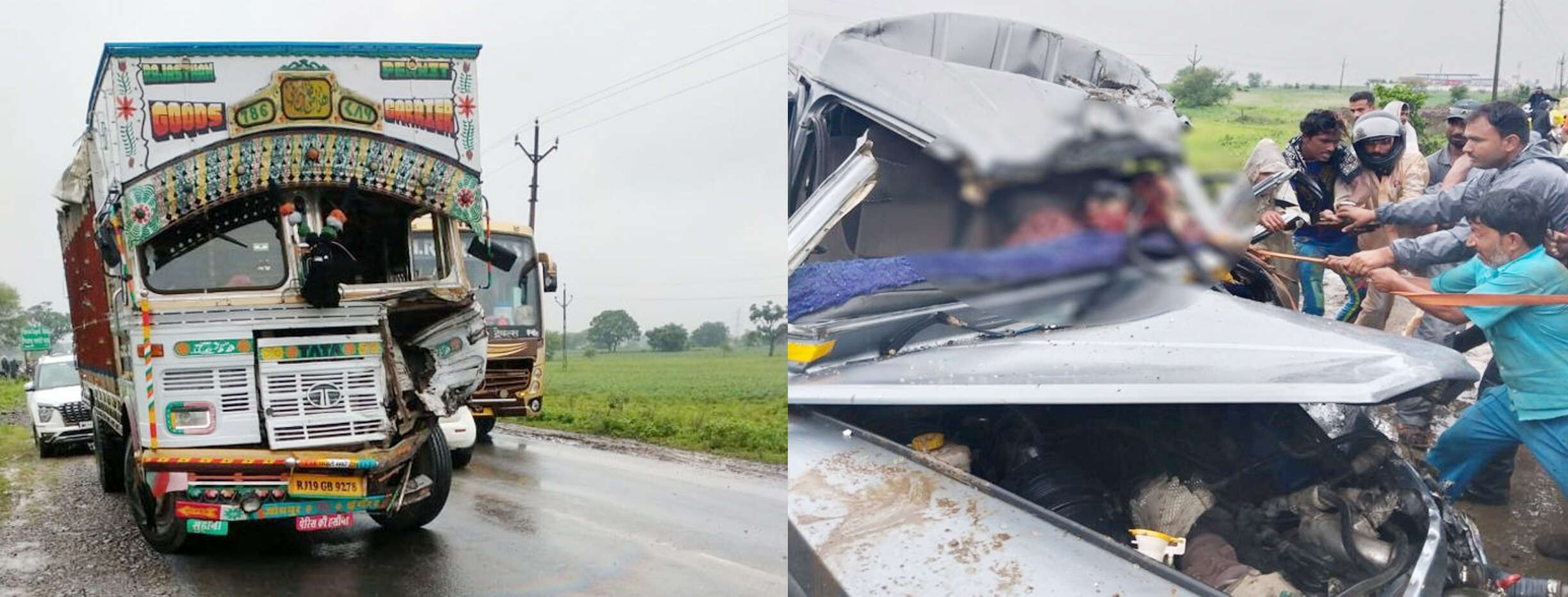 ट्रक ने स्कूल वाहन को सामने से टक्कर मारी थी।